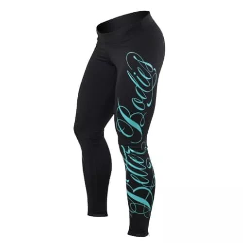Лосины Better Bodies Womens logo ti, черные с голубым